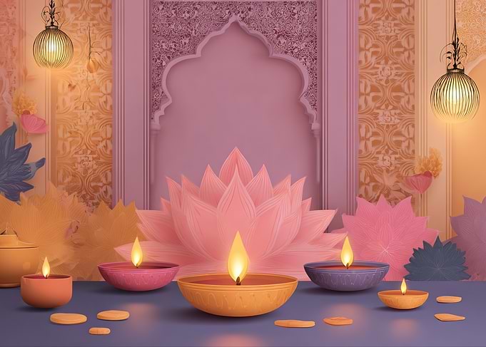 Diwali Celebration with Diyas and Lotus