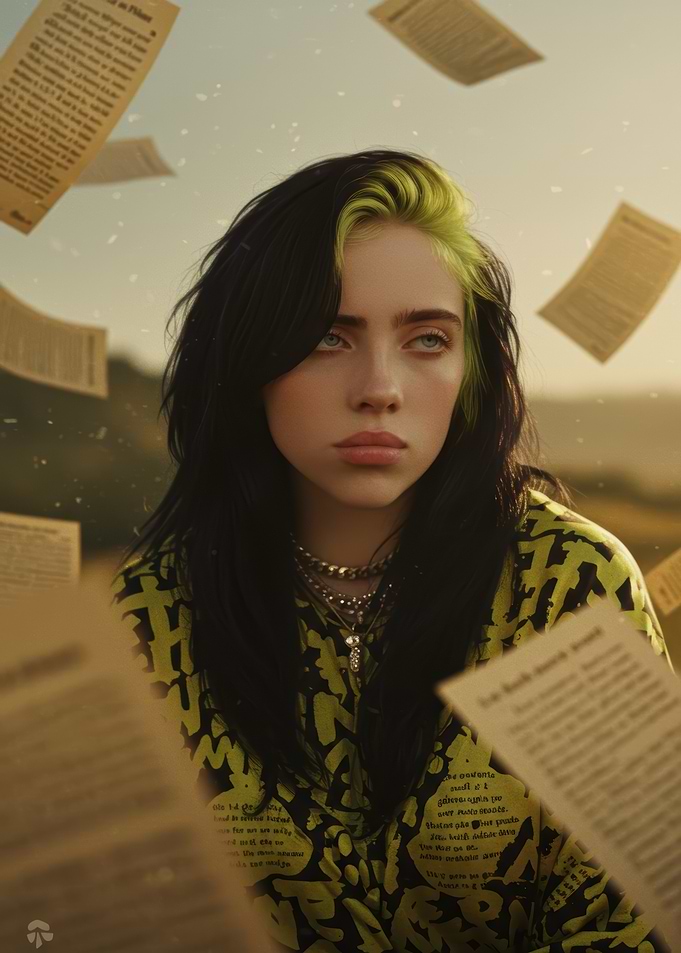 Billie Eilish with Falling Papers