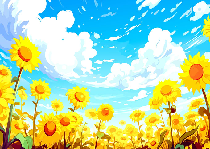 Sunflower field under a bright sky