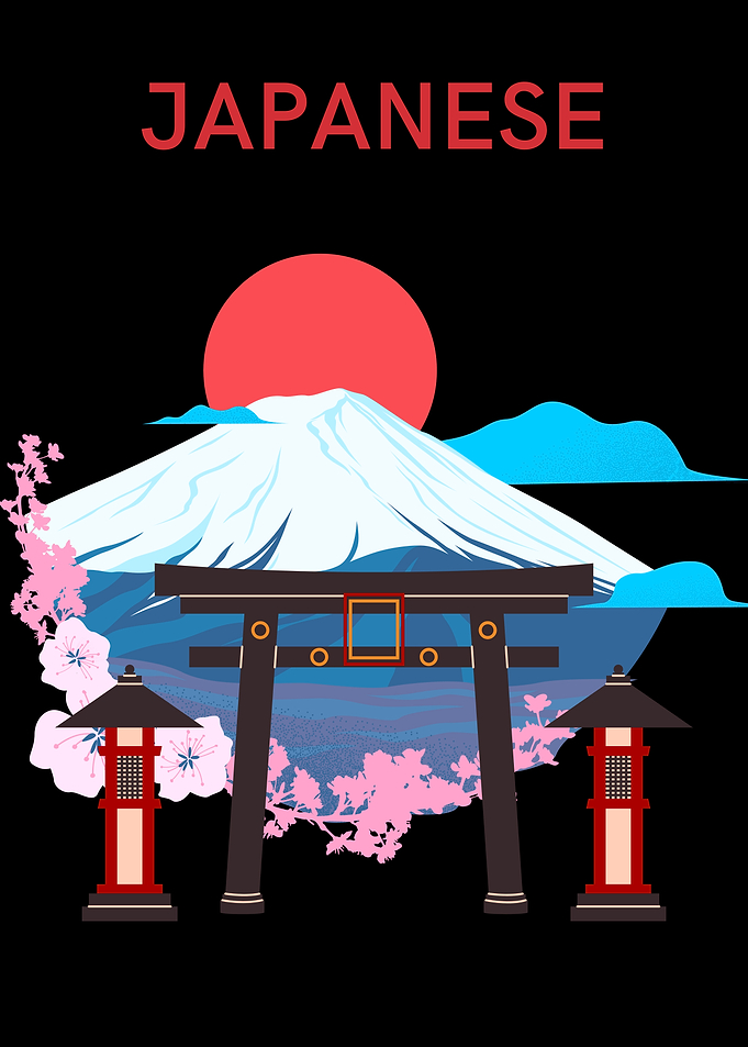Japanese landscape with Mount Fuji and Torii