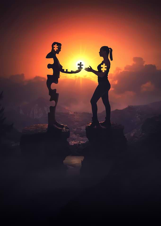 Puzzle Piece Connection at Sunset
