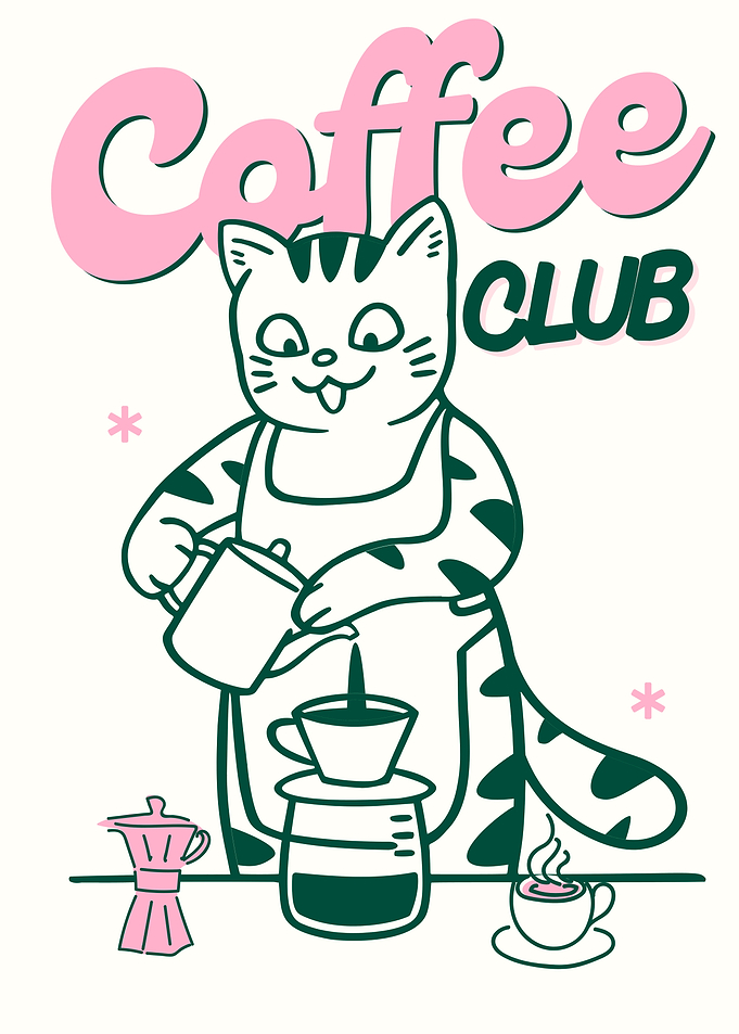 Coffee Club Cat Illustration