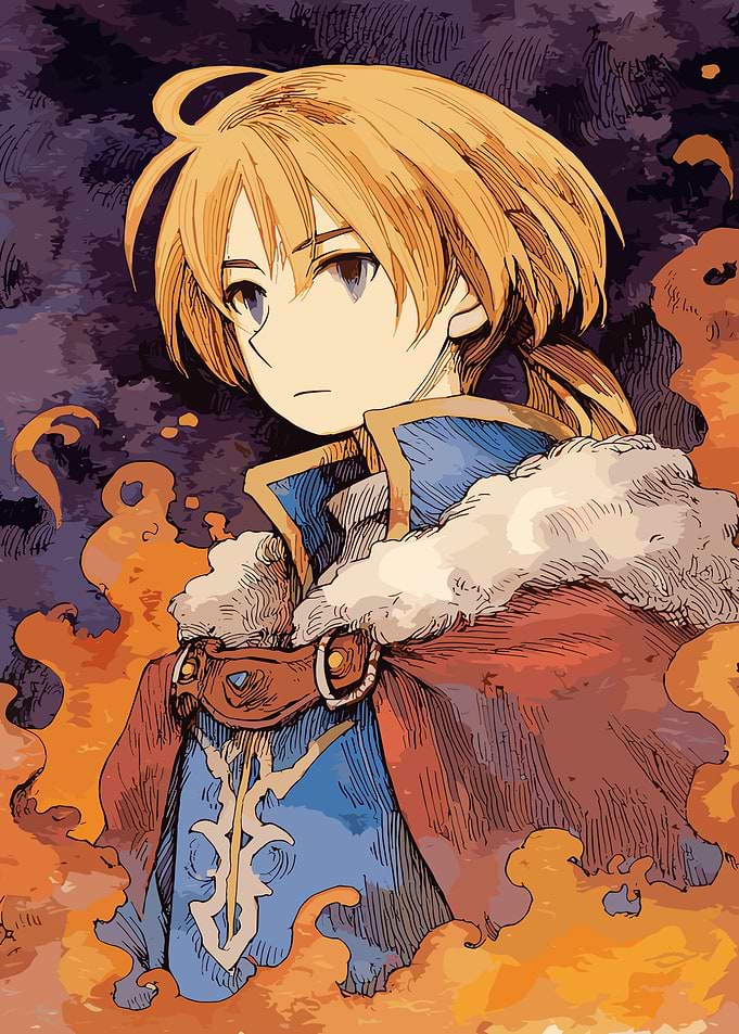 Anime Boy with Cape and Fire