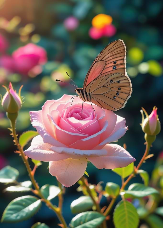 Butterfly on a Pink Rose