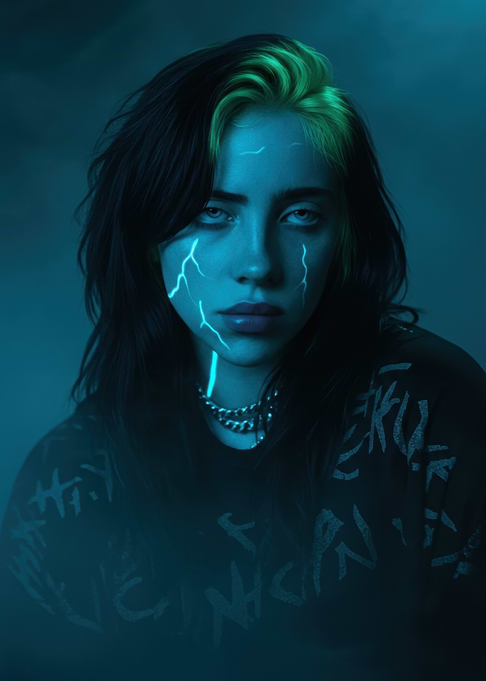 Billie Eilish with lightning effect