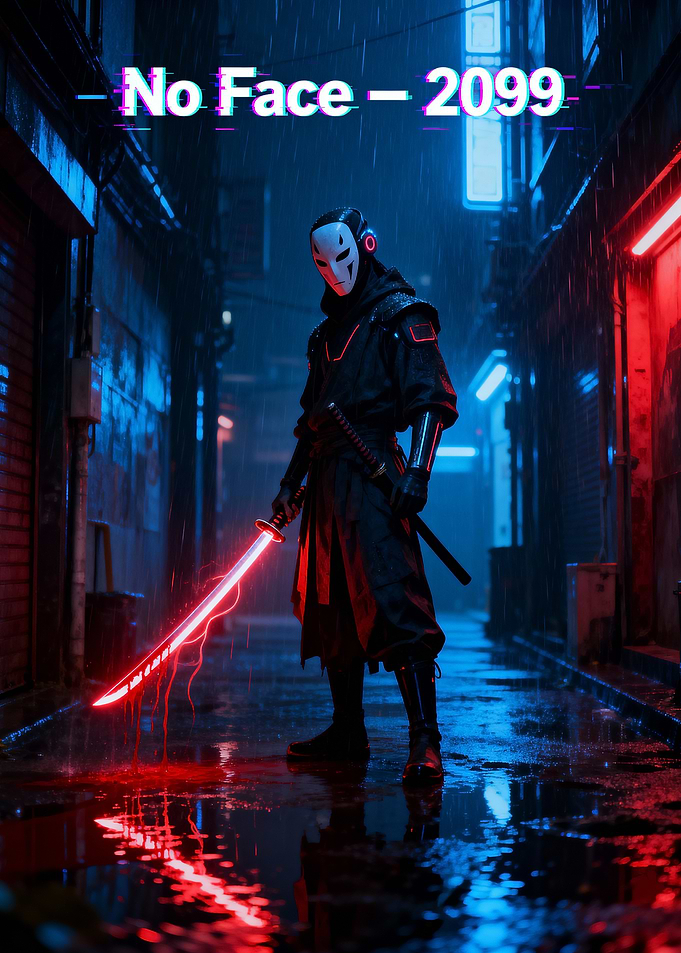 Cyberpunk Ninja with Glowing Sword