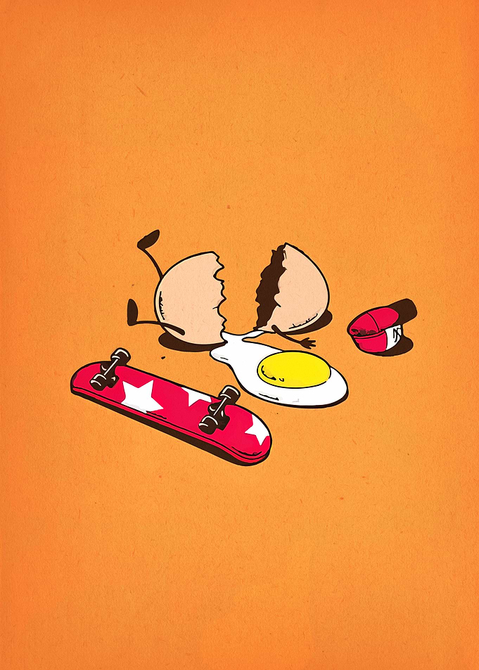 Skateboard Egg Cartoon Illustration