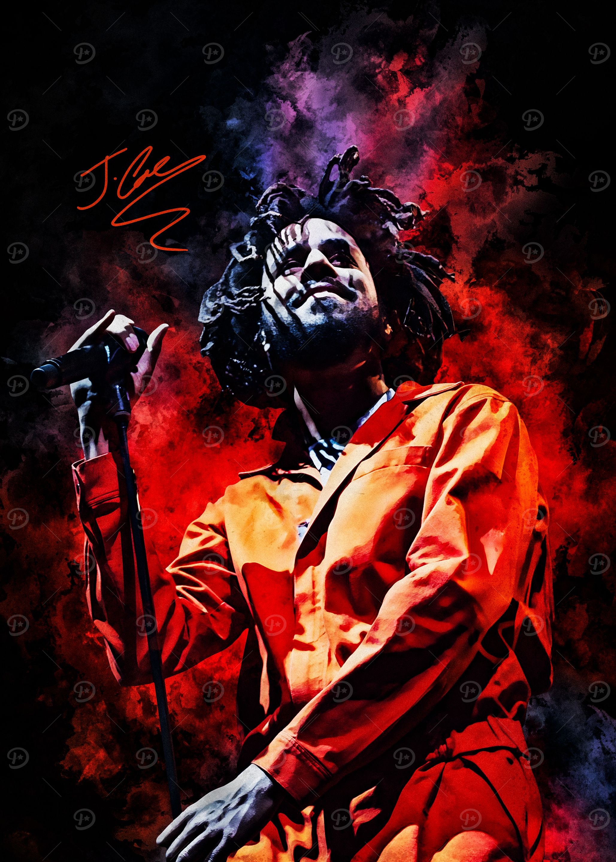 J. Cole Portrait with Signature