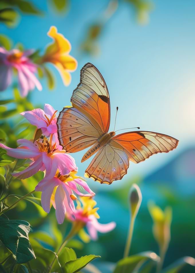 Butterfly on Flowers in Sunlight