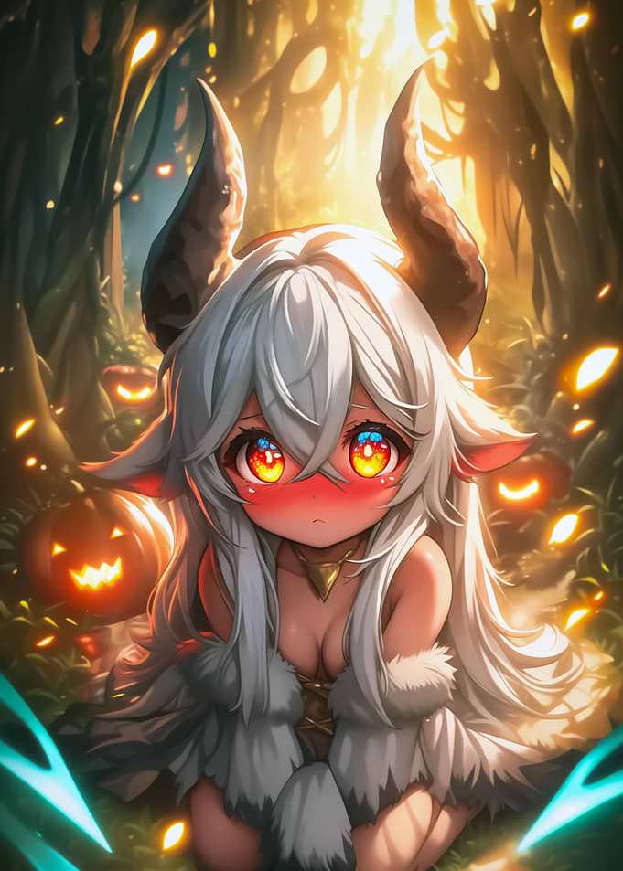 Anime Girl with Horns in Forest