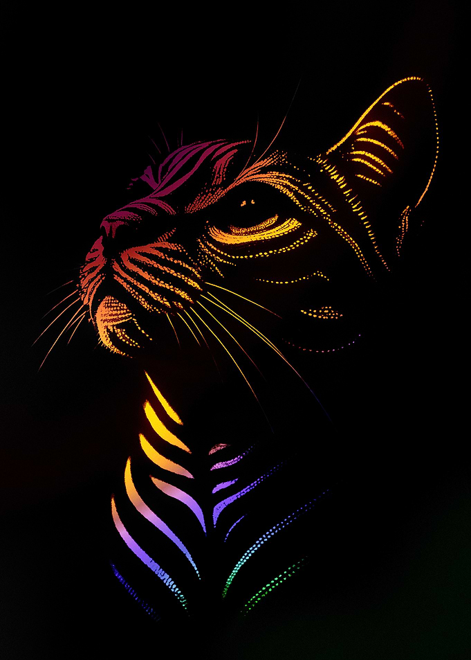 Neon Cat Portrait on Black Background