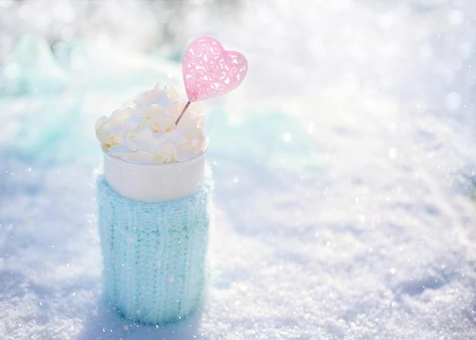 Winter Drink with Heart in Snow