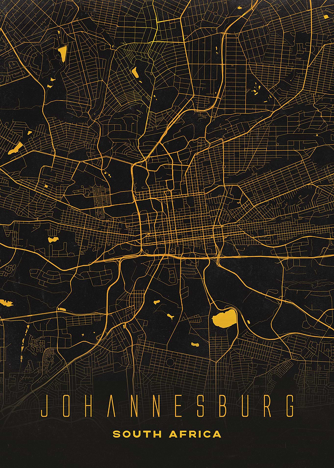 Johannesburg, South Africa City Map Artwork - Modern Minimalist Street Map of Johannesburg's Urban Landscape