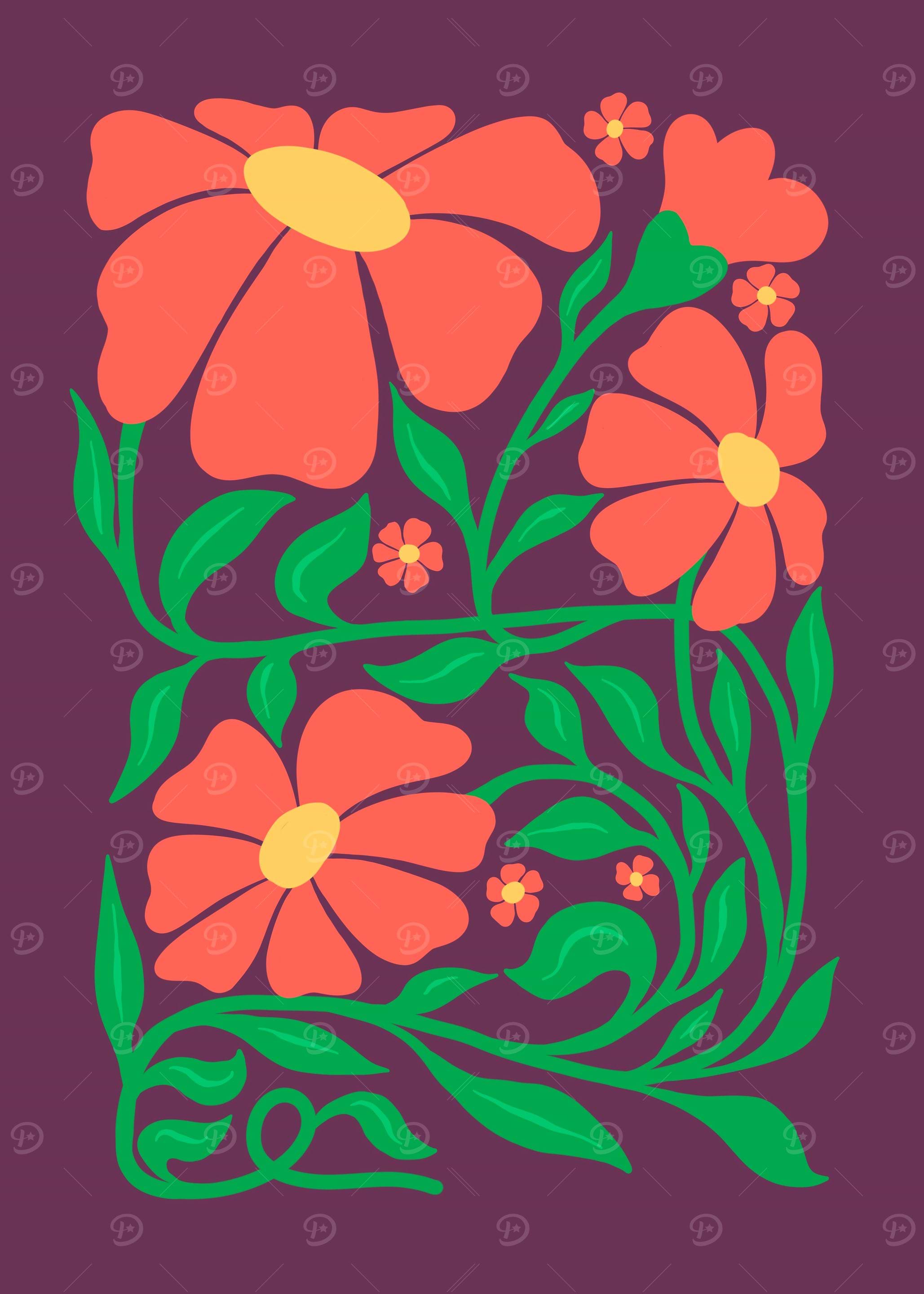 Floral Illustration with Orange Flowers