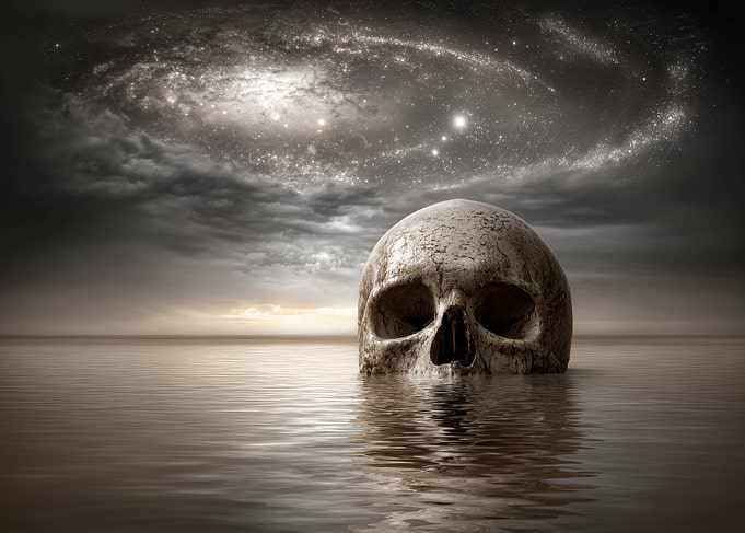 Skull in Water Under Galaxy