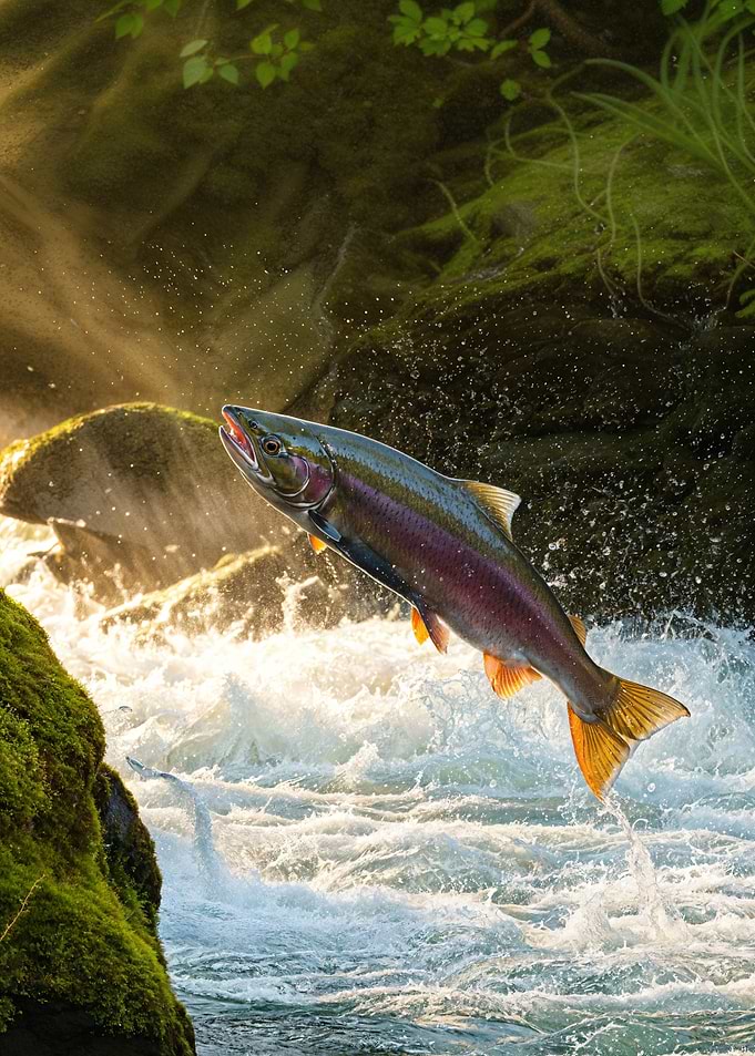 Salmon leaping waterfall