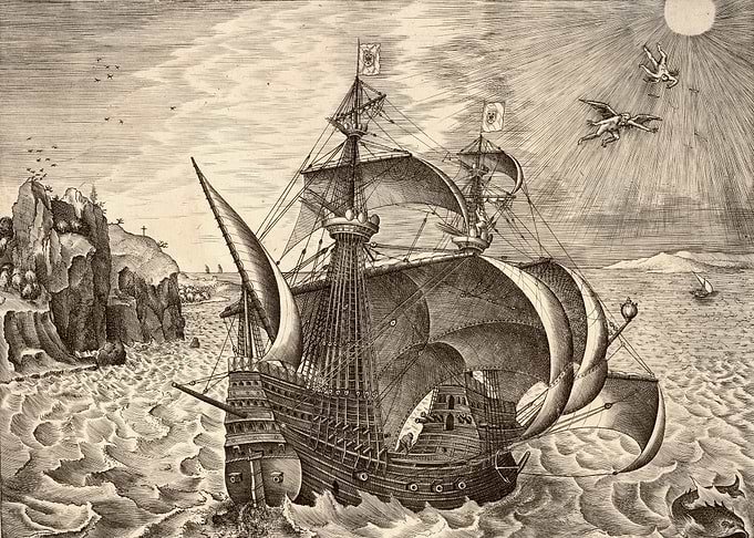 Engraving of a Sailing Ship at Sea