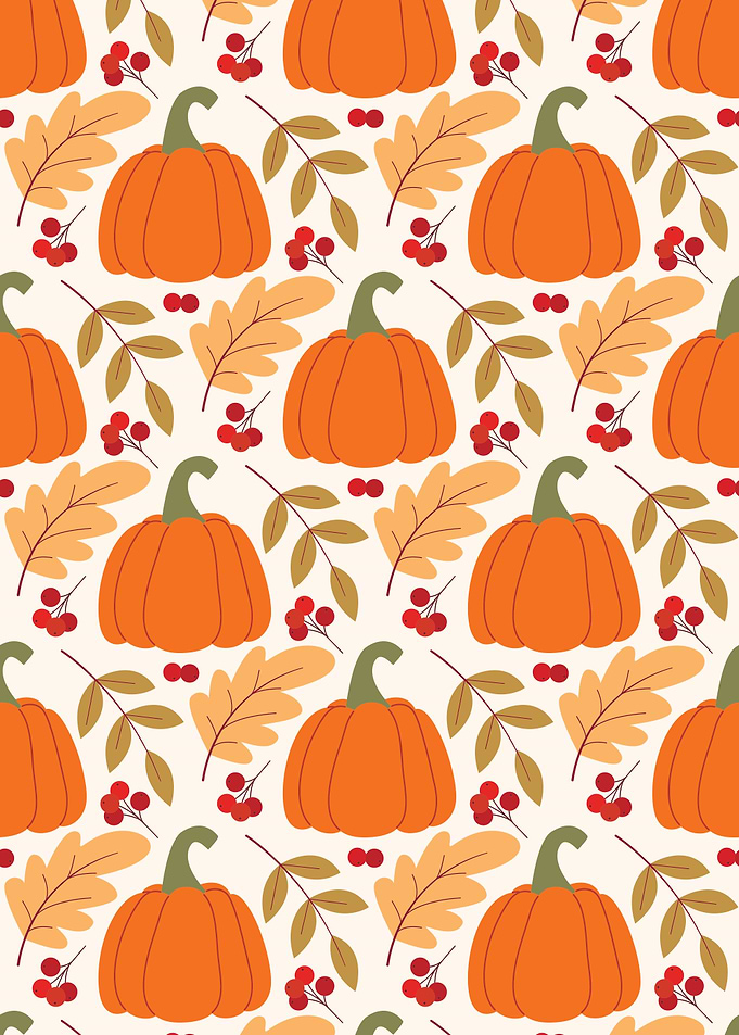 Autumn Pattern with Pumpkins and Leaves