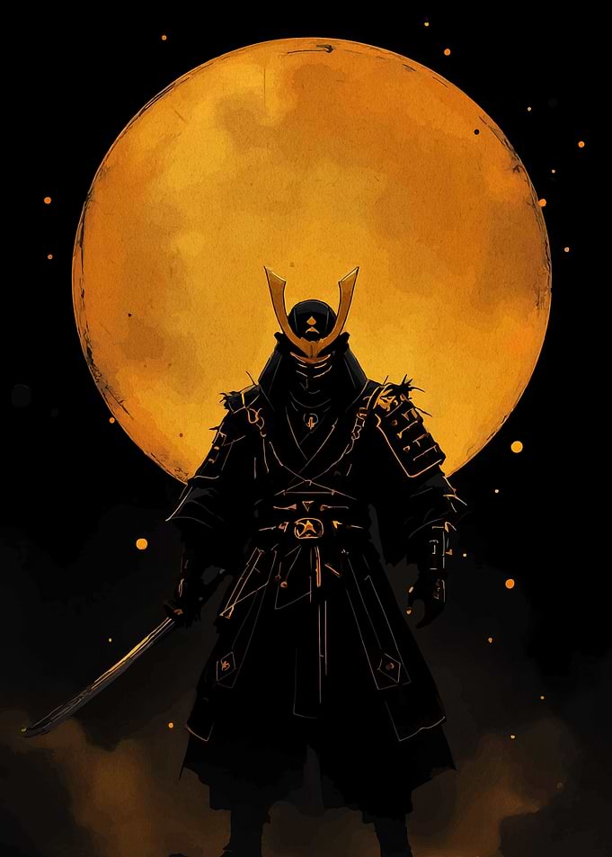 Samurai Warrior Under the Moon