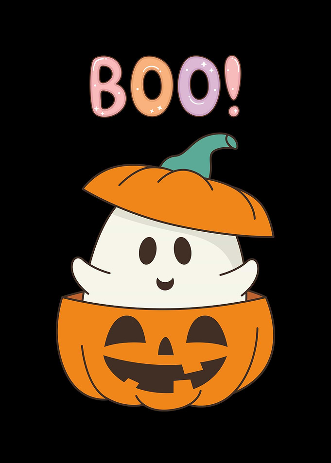 Cute Ghost in Pumpkin with 'BOO!'