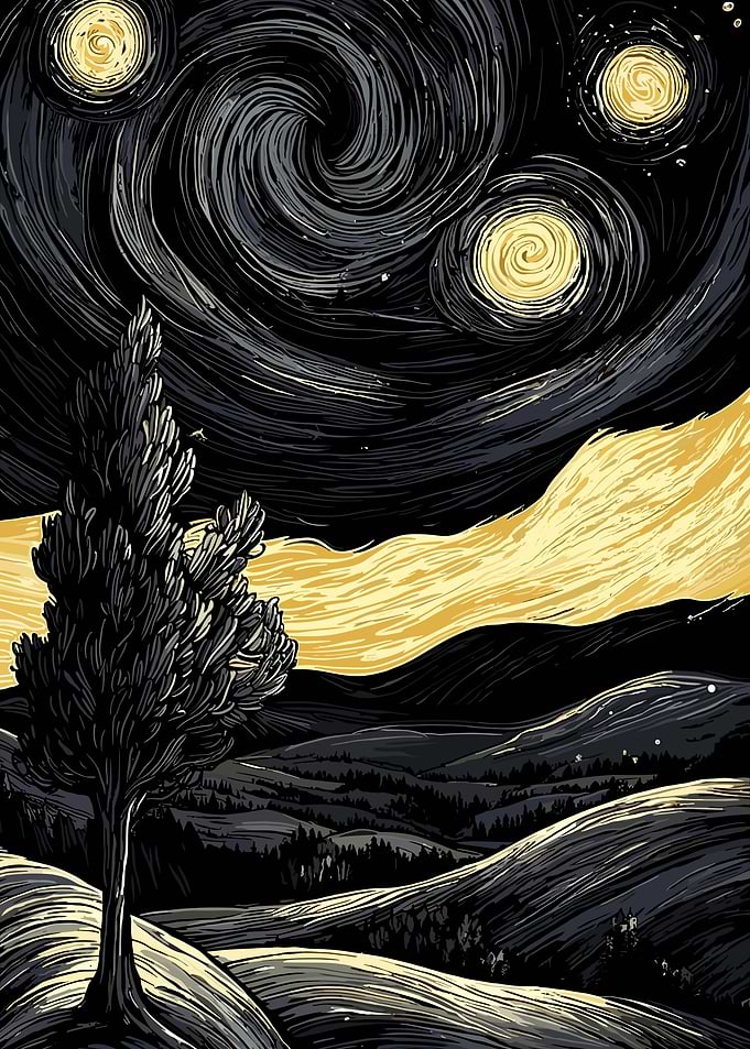 Starry Night Inspired Landscape