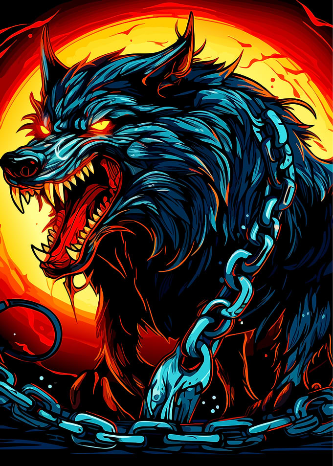 Angry Wolf with Chains Illustration