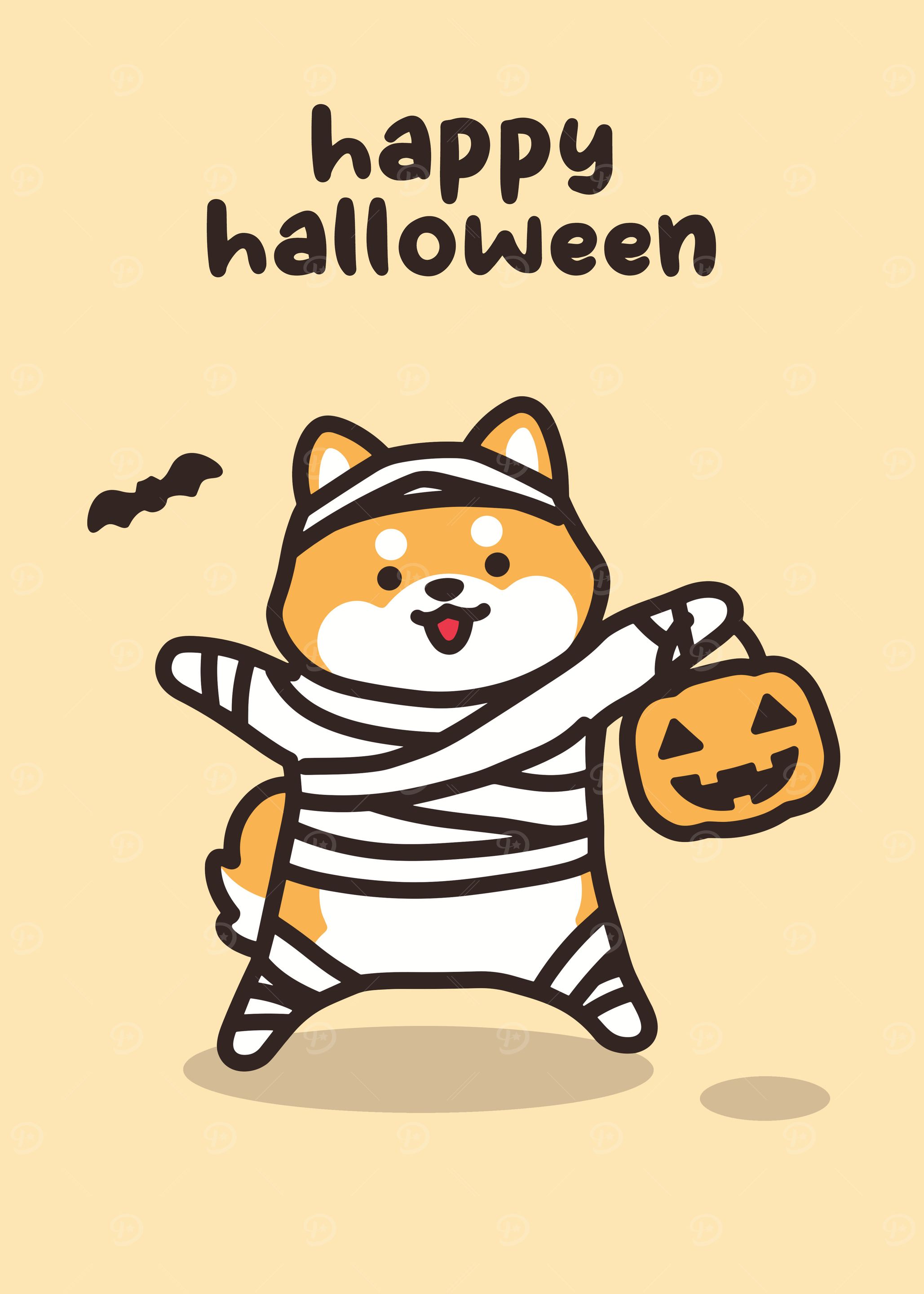 Cute Halloween Dog Mummy Illustration