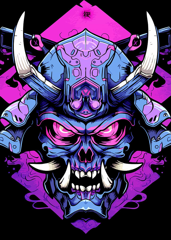 Cyberpunk Samurai Skull Illustration
