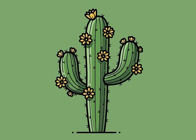 Cartoon Cactus with Yellow Flowers