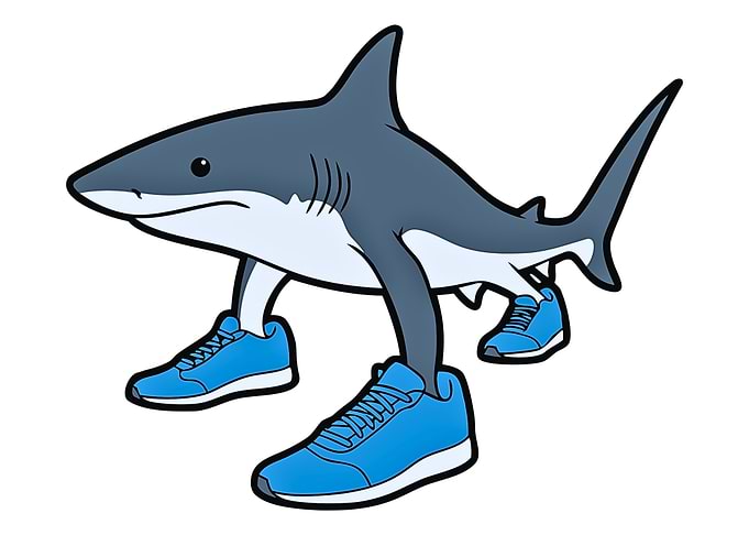 Shark with Sneakers Cartoon Illustration