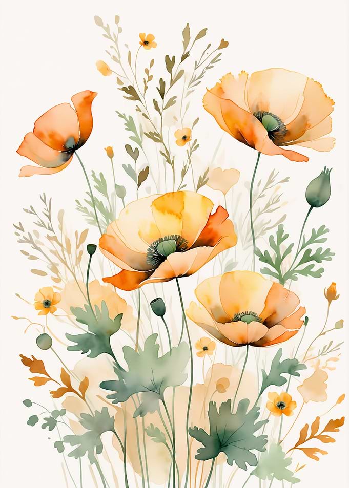 Watercolor Poppies Floral Art