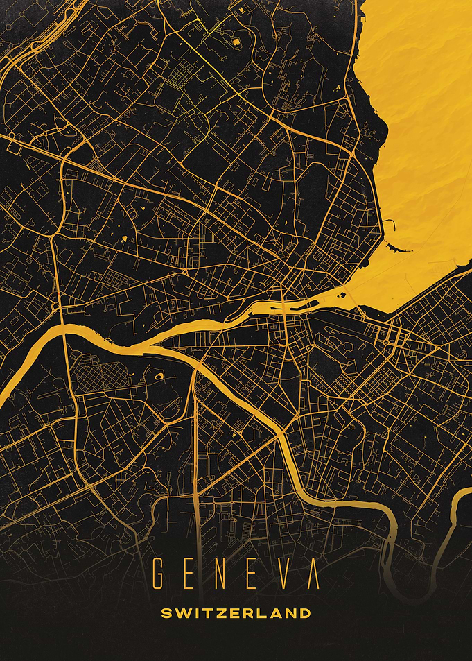 Geneva, Switzerland City Map Artwork - Modern Minimalist Street Map of Geneva's Iconic Urban Landscape