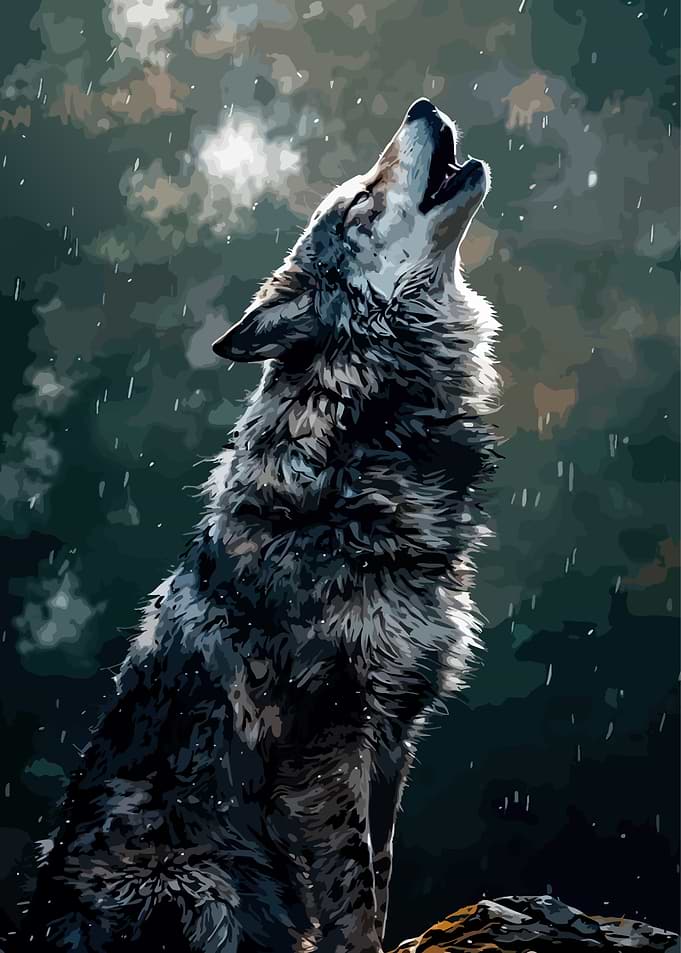 Howling Wolf in the Rain