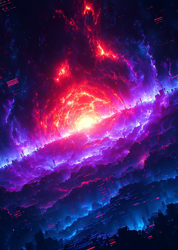 Abstract Nebula with Cityscape Elements
