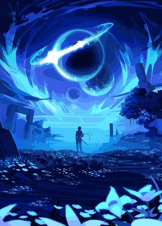 Blue Landscape with Black Hole