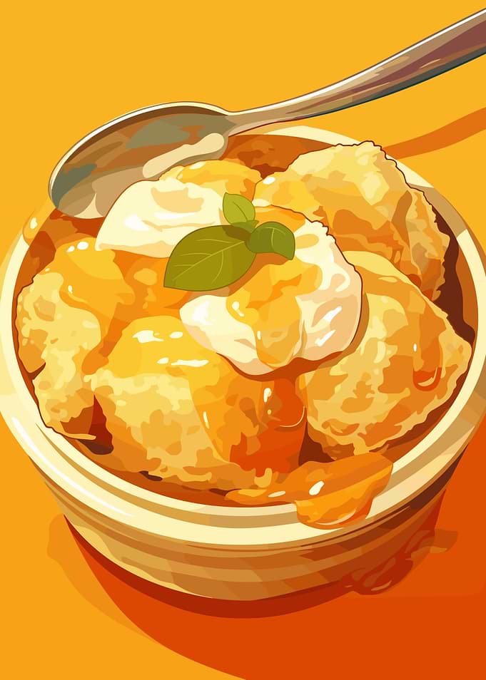 Delicious Dessert with Cream and Syrup