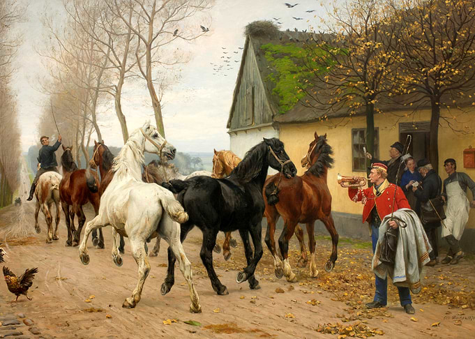 Horse Parade in a Village Painting