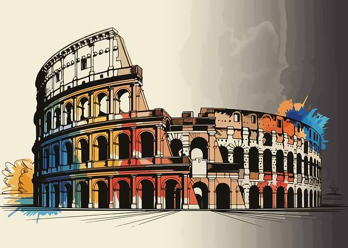 Colosseum Illustration with Colorful Splashes