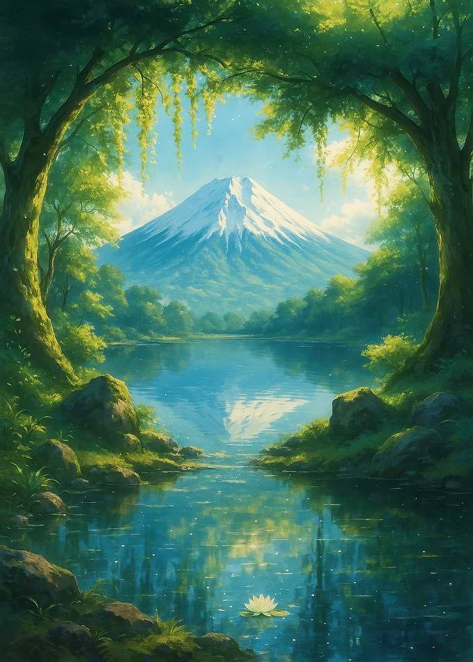 Serene Mountain Lake Landscape Painting
