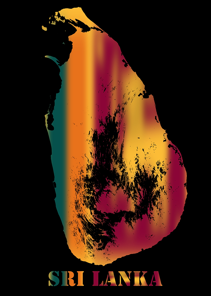 Sri Lanka Topographic Contour Relief Map blending terrain features into its emblematic colorful flag