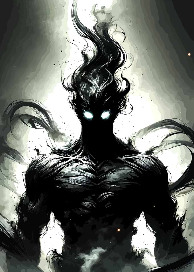 Dark Shadow Figure with Glowing Eyes