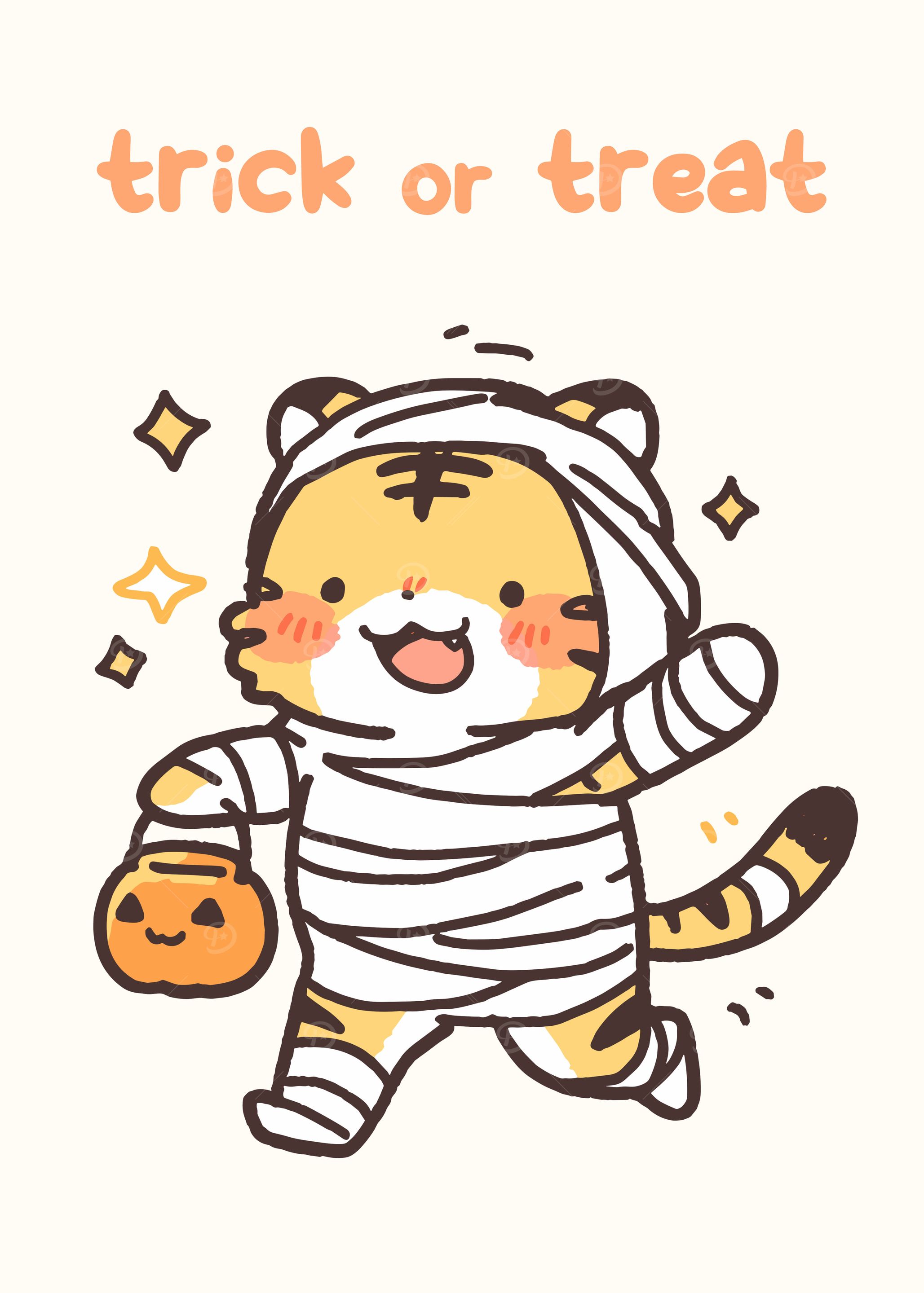 Cute Tiger Mummy Halloween Illustration