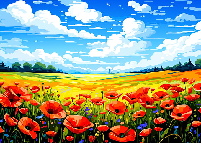 Poppy Field Landscape Painting