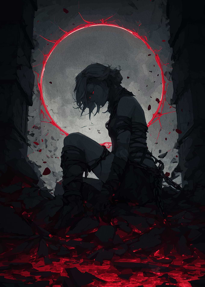 Chained Figure with Red Circle