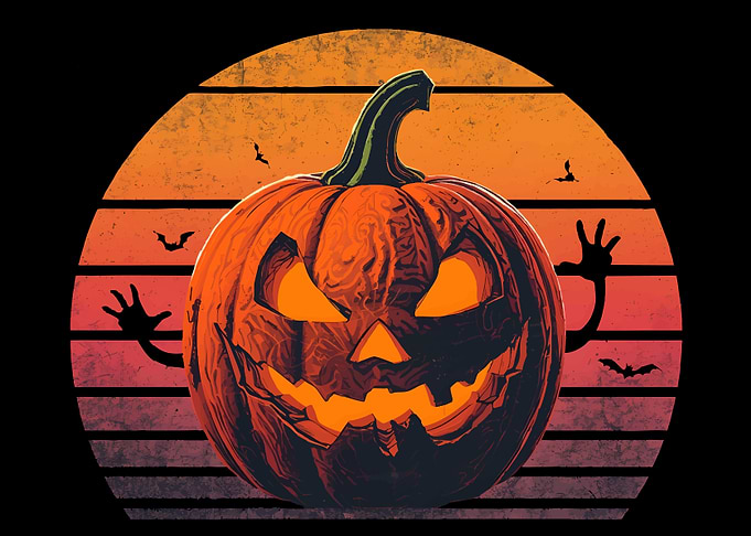 Halloween Pumpkin with Bats and Hands