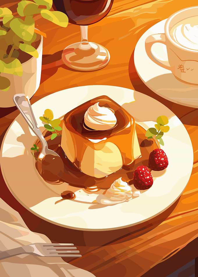 Delicious Pudding Dessert with Coffee and Wine