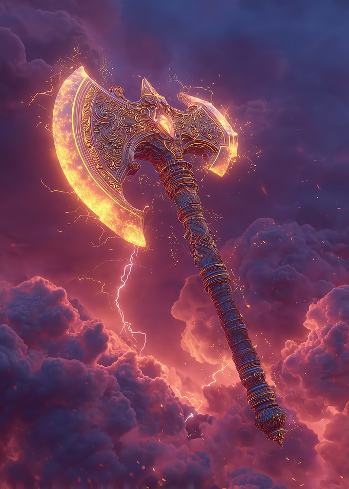 Ornate Axe in Stormy Sky