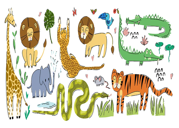 Cartoon Jungle Animals Illustration