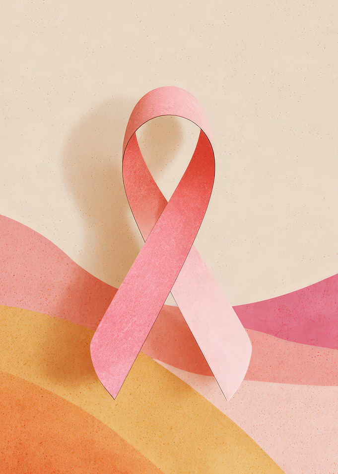 Pink Ribbon on Pastel Background