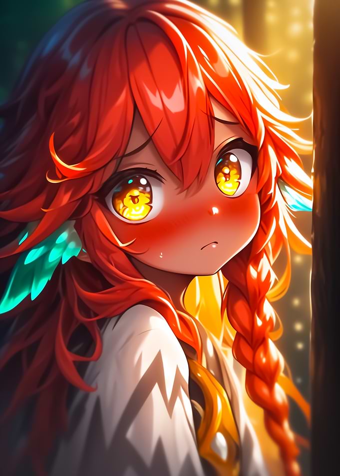 Anime Angel Girl with Red Hair and Braid